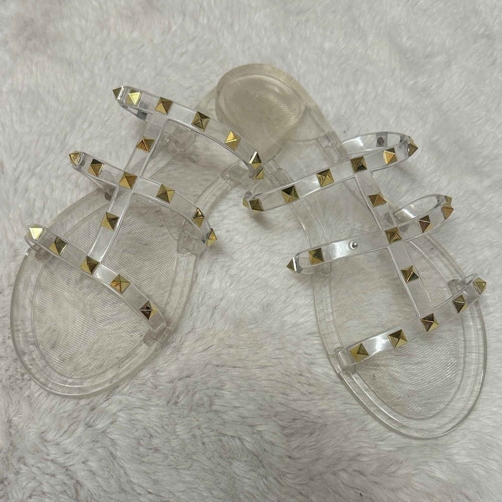 Nicole Miller Clear Sandals with Gold Studs